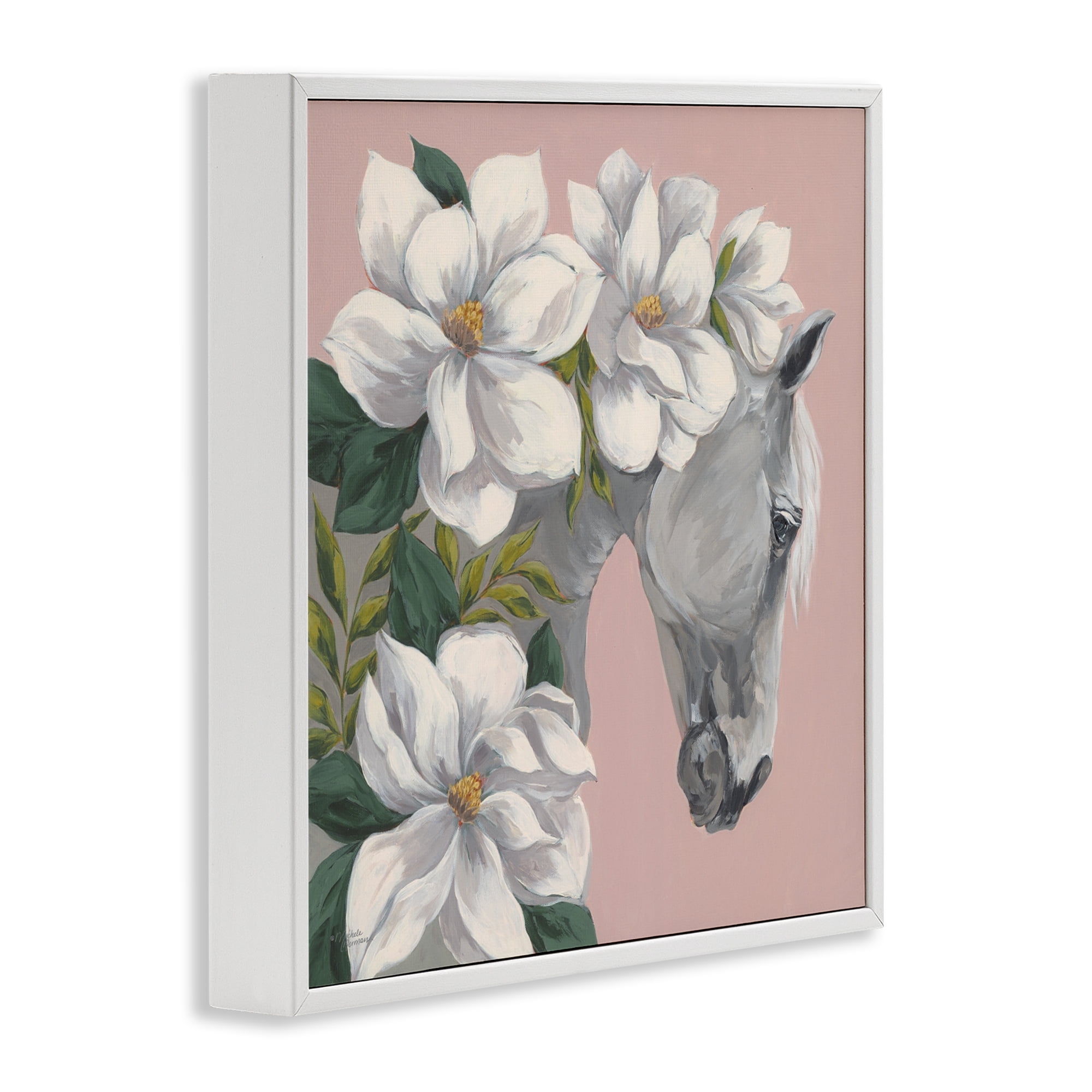 Stupell Industries Sweet Maggie Floral Horse White Framed Giclee Art, design by Michele Norman