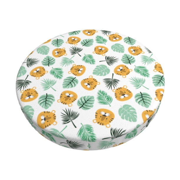 Disketp Tiger Leaves Funda Redonda para Taburete, Funda de Cojín para Silla de Bar Suave y Elástica-14 inch