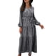 thumbnail image 2 of Vestido largo de manga larga,Vestido largo Cuello en V Manga larga Lazo en la cintura Vestido largo Vestido largo con manga abullonada Aspecto llamativo, 2 of 6
