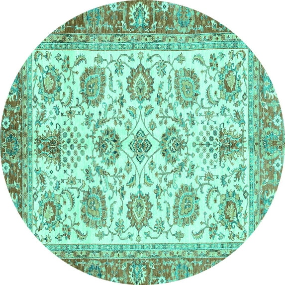 Ahgly Company Indoor Round Oriental Turquoise Blue Traditional Area Rugs, 4' Round