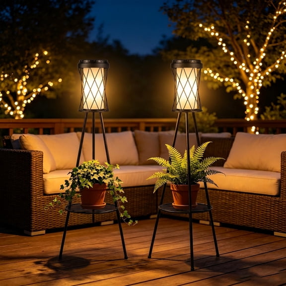 DAYBETTER Solar Outdoor Floor Lamps with Plant Stand for Patio, Porch, Deck, Garden, Yard Decor, 2 Pack