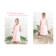 Sunny Fashion Girls Dresses Pink and White Color Block A-Line Party Dress with Bow Tie Size 4-14