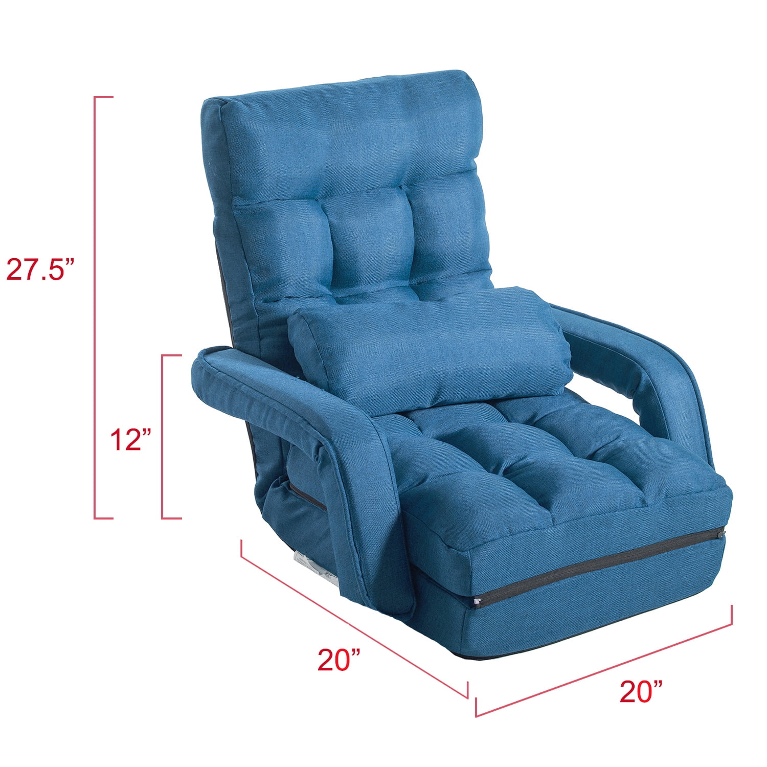 Kepooman Adjustable Folding Floor Sofa Chair with Armrests and a Pillow, Blue Kepooman Adjustable Folding Floor Sofa Chair with Armrests and a Pillow, Blue