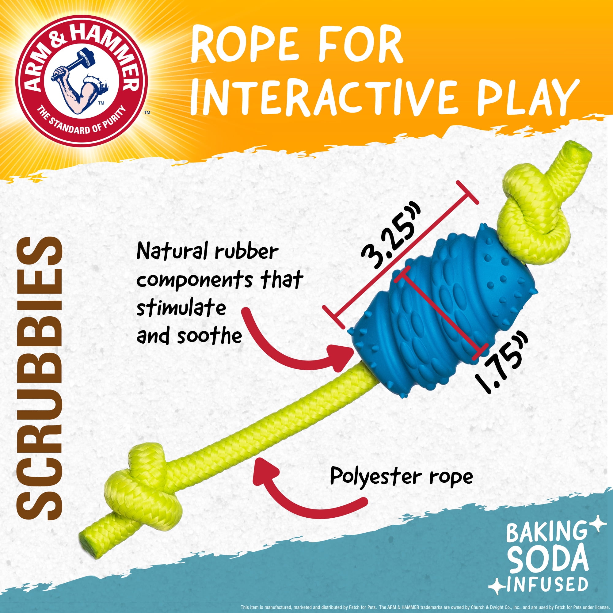 Arm & Hammer Scrubbies Senior Treat N' Tug Dental Dog Chew Toy - Small