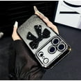 thumbnail image 2 of for iPhone 16 Bling Glitter Cute Bow Case,Sparkle Diamond Slim Plating Luxury Crystal Rhinestone Phone Cover for Women Girls Protective Camera Protection Bumper,Black, 2 of 8