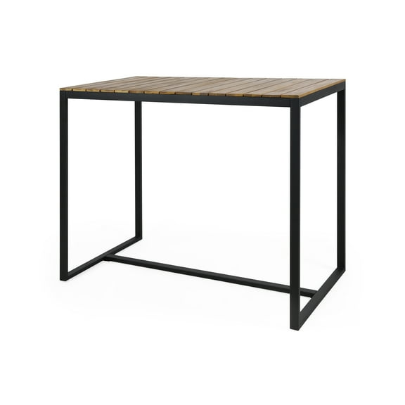 GDF Studio Arath Outdoor Modern Industrial Acacia Wood Bar Table, Teak and Black