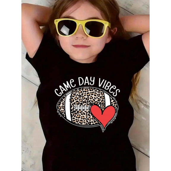 100% Cotton Football Game Day Vibes Game Day Football Leopard Kid T-Shirt Graphic T-shirts for boys and girls