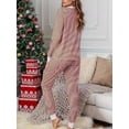 thumbnail image 4 of SMZ 2pcs/Set Christmas Striped V-Neck Long Sleeve Pajama Set, Autumn/Winter, 4 of 9