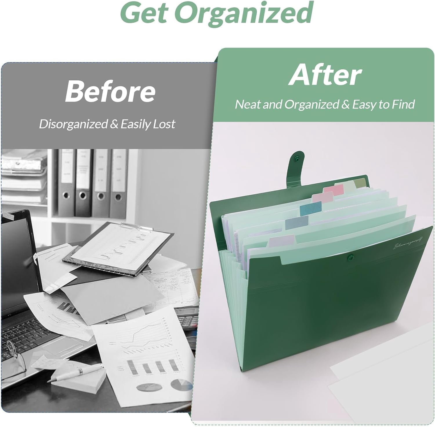 PrimeCook Shop Expanding File Organizer with 8 Pockets, Accordion File Folders with Labels,Portable Document Paper Bill Receipt Organizer, Home College School Office Supplies, Letter Size,ForestGreen