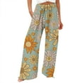 thumbnail image 2 of Yellow Women's Plus Size Pants, Women'S Casual And Fashionable Beach Elastic Waist Wide Leg Pants With Colorful Floral Print Pockets,Women's Plus Size Pants S, 2 of 4