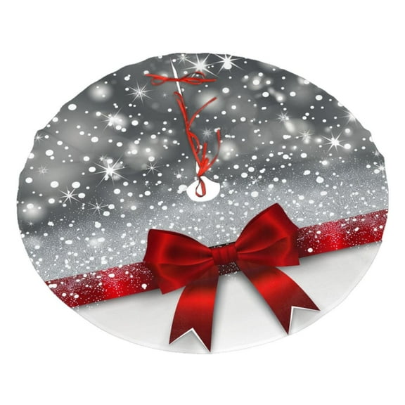 Christmas Tree Skirt 30" Shiny silver starry Christmas with red bow tie (1) Xmas Tree Skirts Mat for New Year Holiday Christmas Party Decorations