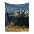 thumbnail image 1 of Wyoming Soft Flannel Fleece Blanket, Panoramic View of Snowy Grand Mountains and Prehistoric Cottage Rustic Wooden Hut, Cozy Plush for Indoor and Outdoor Use, 60" x 80", Multicolor, by Ambesonne, 1 of 6