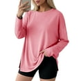 thumbnail image 2 of AherBiu Oversized Tops for Women Long Sleeve Crewneck Side Slit Casual Loose Plain T-Shirts Pullover Tees, 2 of 8