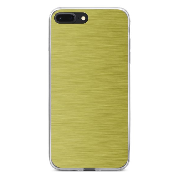 DistinctInk Clear Shockproof Hybrid Case for iPhone 7 PLUS / 8 PLUS (5.5" Screen) - TPU Bumper, Acrylic Back, Tempered Glass Screen Protector - Yellow Stainless Steel - Printed Image of Stainless