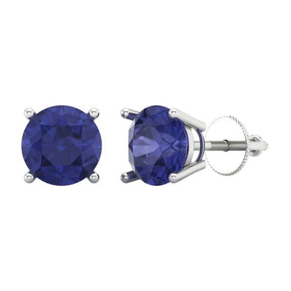 4 ct Screw-Back Stud Earrings for Women | 8.0mm Round Cut Simulated Tanzanite | 18K White Gold