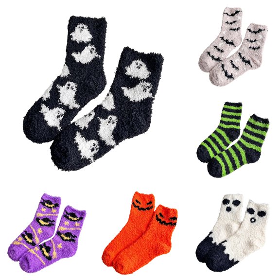 PMVFHDE Cozy Coral Sleep Socks Halloween Themed Mid Calf Stockings Night Comfort Warm Winter Autumn Loungewear Relaxation, Black, One Size
