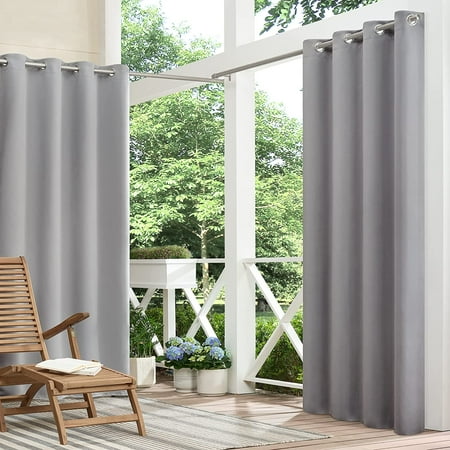 ECLIPSE Bradford Waterproof Blackout Thermal Insulated Grommet Outdoor Curtain for Patio or Porch (1 Panel)  52 in x 63 in  Grey