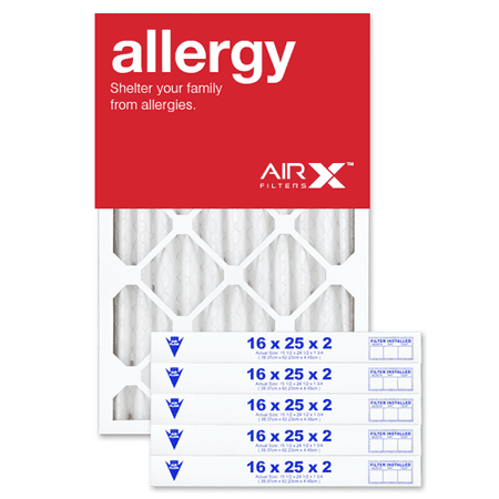 AIRx Filters Allergy 16x25x2 Air Filter MERV 11 AC Furnace Pleated Air Filter Replacement Box of 6, Made in the