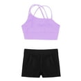 thumbnail image 4 of inhzoy Kids Girls 2 Piece Crop Tops and Booty Shorts Tracksuit Set Lavender&Black 14, 4 of 5