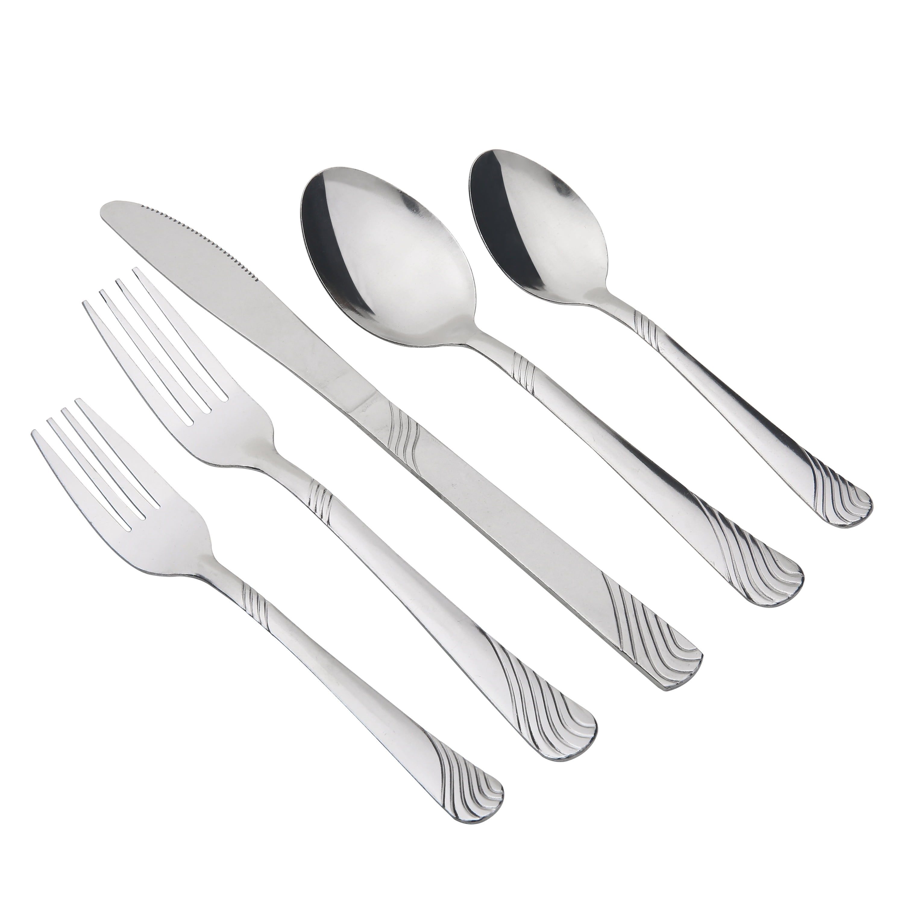 Mainstays Swirl 49 Piece Stainless Steel Flatware and Organizer Tray Value Set Silver
