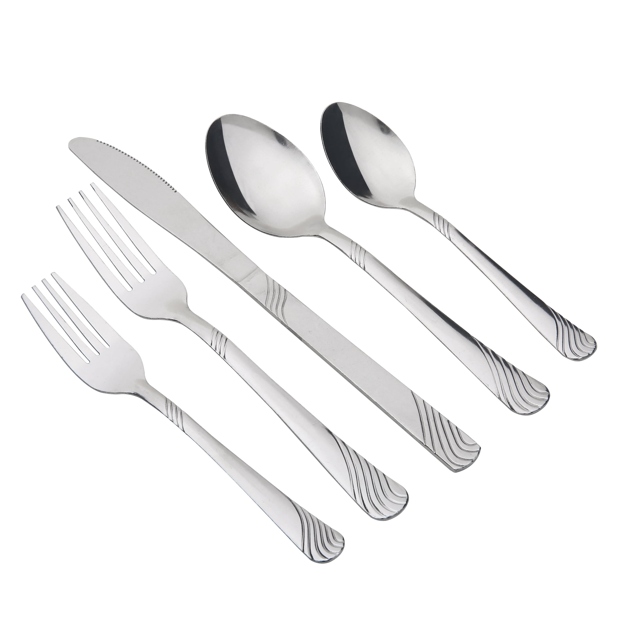 Mainstays Swirl 49-Piece Stainless Steel Flatware Set with Organizer Tray, Service for 8