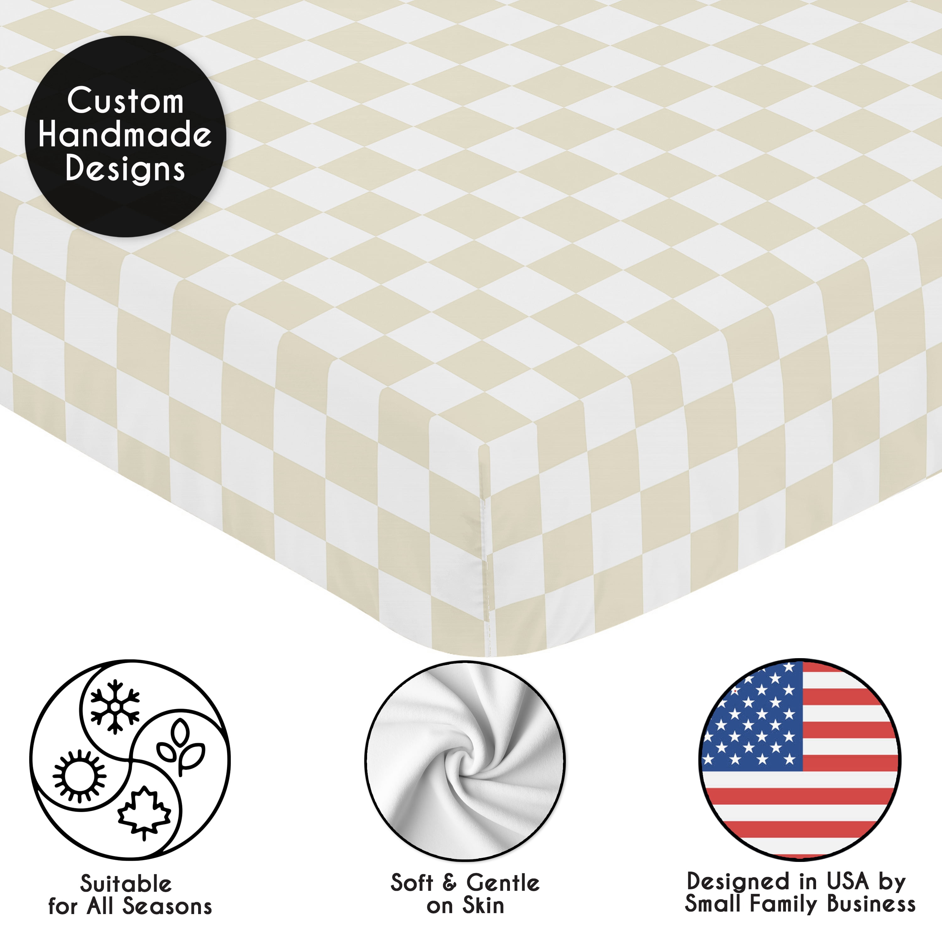 Sweet Jojo Designs Gingham Checkered Plaid Taupe and White Boy, Girl, Unisex/Gender Neutral Fitted Crib Sheet