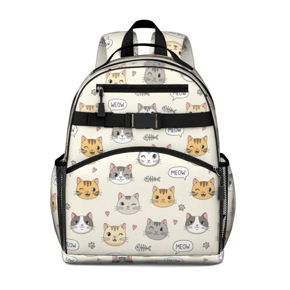 Cat Head and Dog Paw Print Cute School Backpack Bag for School with Padded Back and Adjustable Shoulder Straps 15.25"x11.5"x5.25"