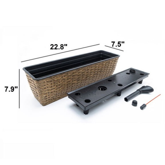 YINYUN 2-Pack Smart Self-watering Rectangle Planter for Indoor and Outdoor - Hand Woven Wicker - Brown