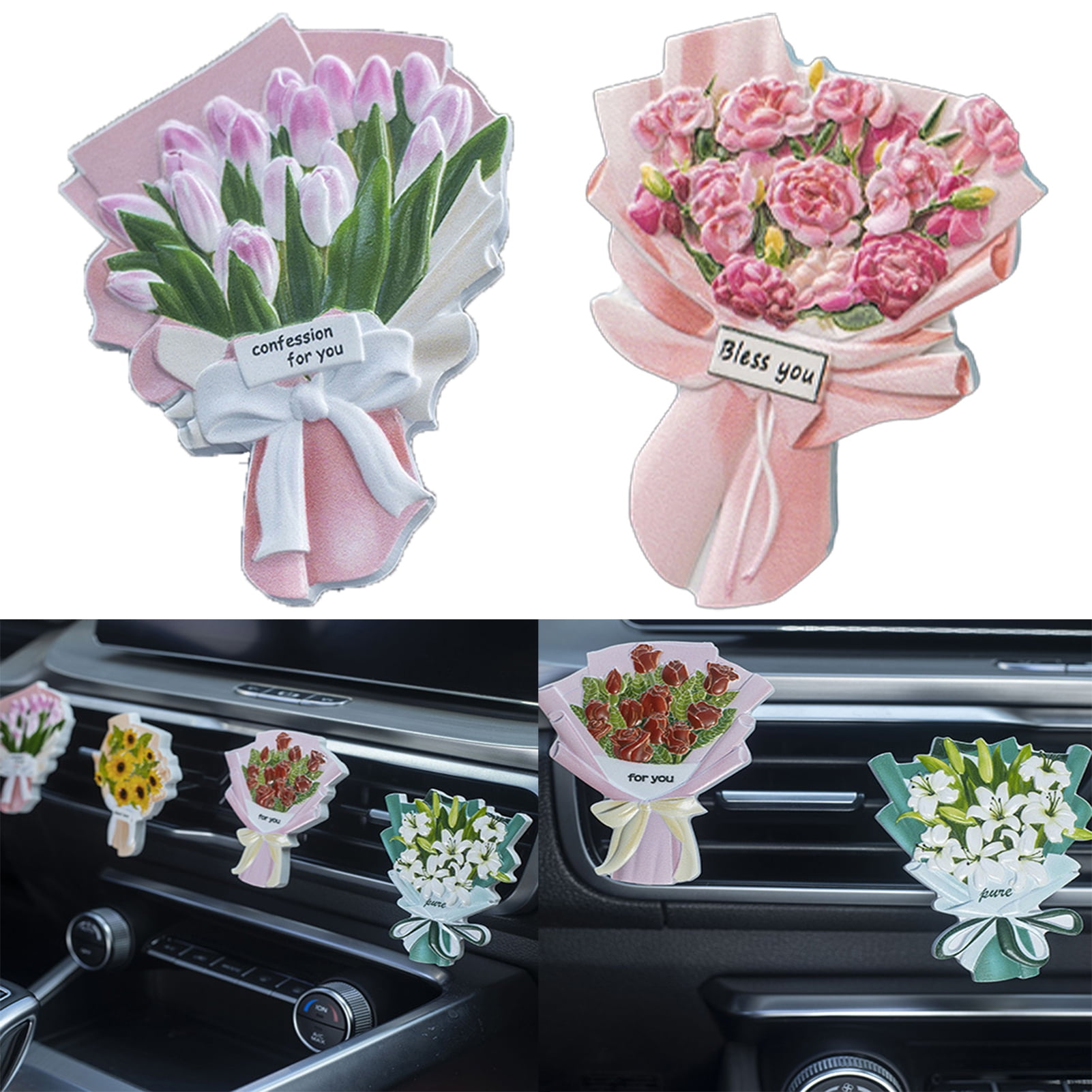Bobasndm 2PCS Mini Resin Flower Bouquet for Car Vent Clip