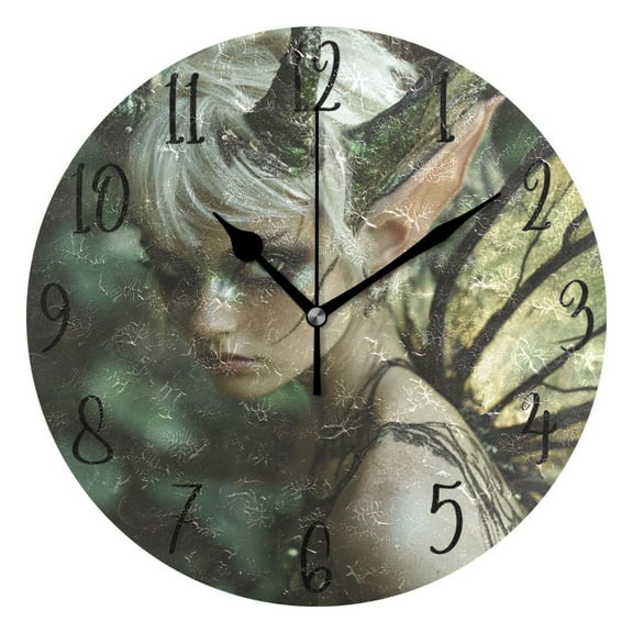 WOBOGO Demon Tinkerbell Elf Wall Clock 10in Silent Mechanism Battery Operated Retro Style for Living Room Bedroom and Kitchen Black Pointer