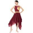 thumbnail image 5 of IBTOM CASTLE Women's Lyrical Dance Costume Shiny Metallic Lyrical Dress Asymmetric Flowy Chiffon Skirt Contemporary Dance Clothes XL Wine Red, 5 of 8