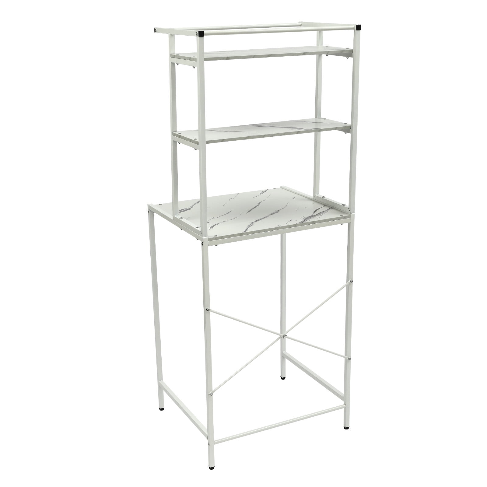 Over The Washer and Dryer Storage Shelf, 3-Tier Bathroom Room Shelf Storage Utility Rack Over The Toilet Washer Dryer Heavy Duty Laundry Room Organizer Bathroom Space Saving Organizer (White+Marble)
