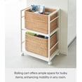 thumbnail image 2 of Yamazaki Home Two-Tier Hideaway Storage Cart, White, Steel, Wheels, Adjustable Tiers, 2 of 7