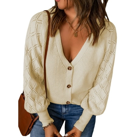 SHEWIN Womens Button Down Cardigan Sweater Long Sleeve Open Front Knit Outwear Casual V Neck Knitted Tops S-2XL