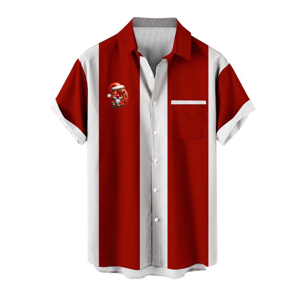 Mens Manga Corta Botón Abajo Camisas, Cuello de Vuelta Navidad Impresa Blusa, Top de Moda Casual