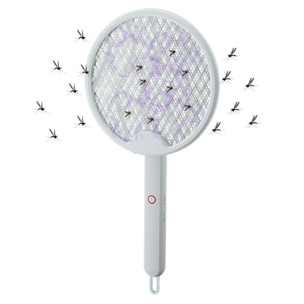 Matamoscas Eléctrico USB Matamosquitos Lámpara Relámpago Matamosquitos Eléctrico Batería Litio 8 Luces Matamosquitos Eléctrico Plegable Matamosquitos Relámpago Matamosquitos (Thor Plegable en Blanco)