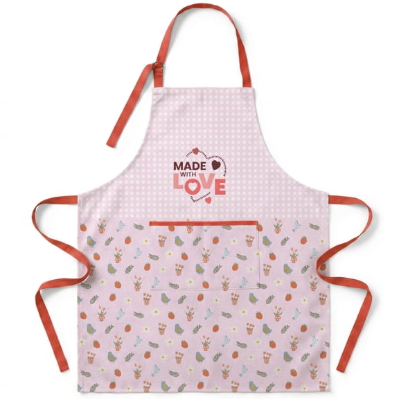 Cute Aprons for Women with Pockets - "Made with love" Print Kitchen Apron for Baking Cooking - Adjustable Chef Bib Apron, Fun Gifts for Girlfriend Daughter Mother Wife (Pink)