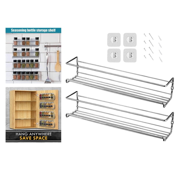 Estantes de especias perfecl organizador de cocina montaje en pared para puerta de armario Plata 2 piezas