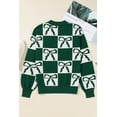 thumbnail image 5 of Women's Blackish Green Checkered Bow Sweater – Casual Long Sleeve Round Neck for Daily Wear | L, 5 of 12