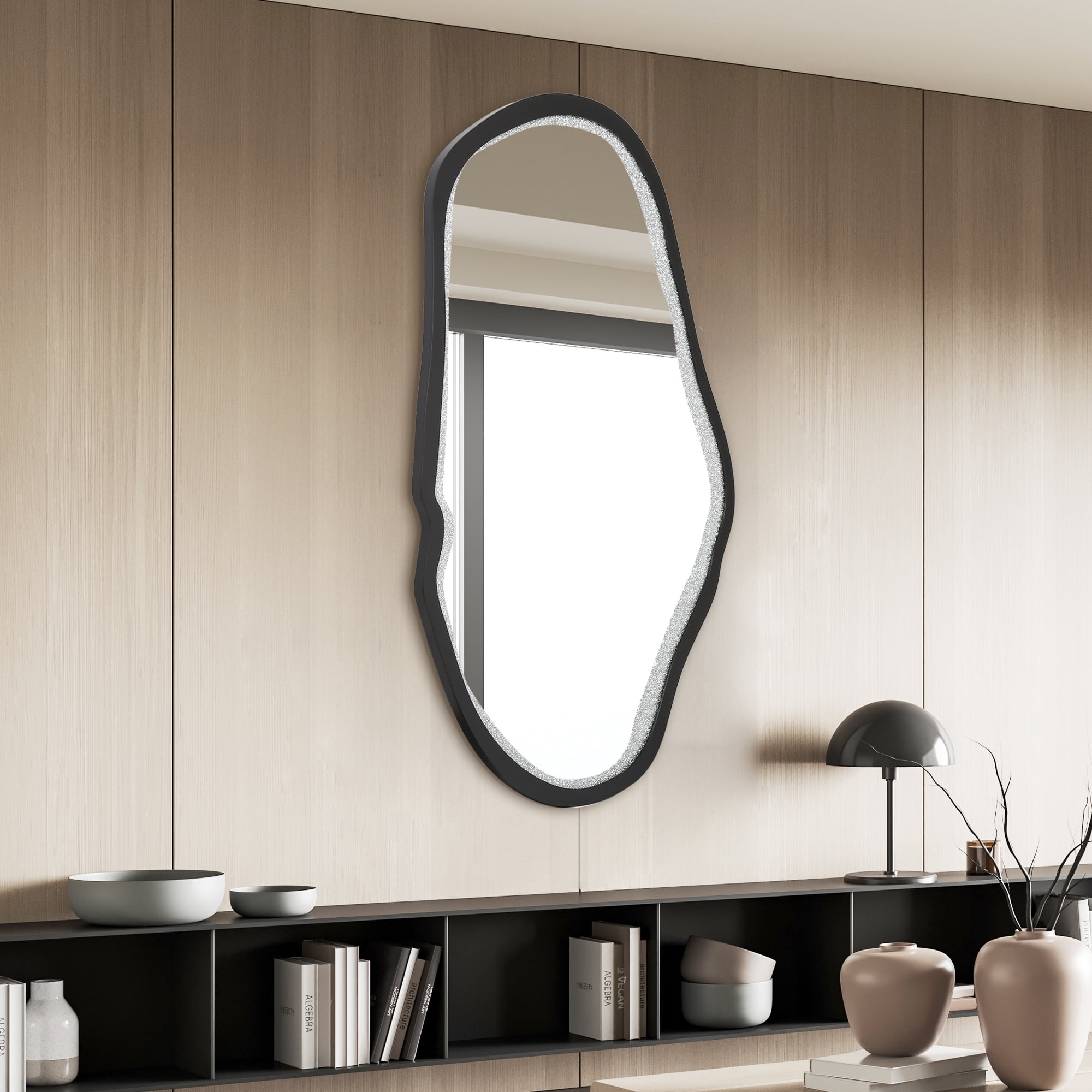 31.9-in W x 47.2-in H Irregular Black and Silver Diamonds Framed Wall Mirror