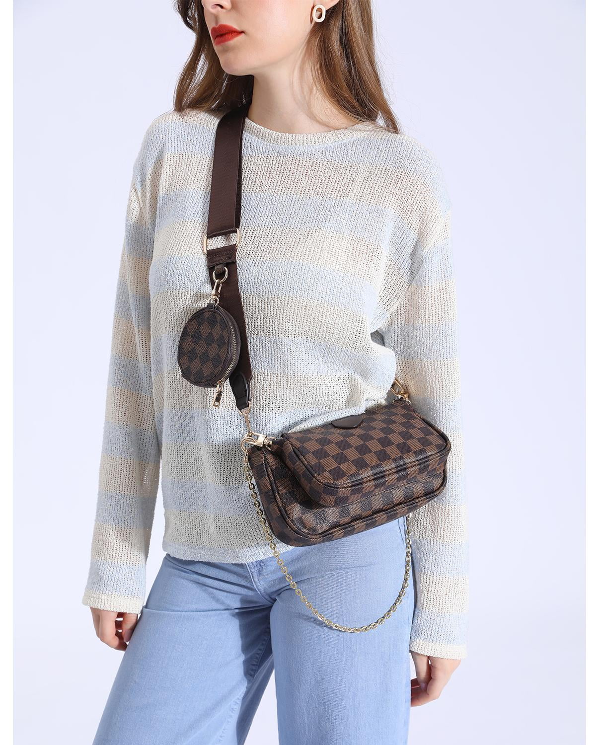 Women's bag summer women's bag shoulder crossbody bag mother small square  bag, brown checkered with brown, 22 * 7 * 17CM: Handbags