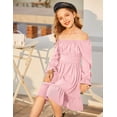 thumbnail image 3 of Oudiya Girls Tie Back Long Sleeve Dress Ruffle Hem Off Shoulder Elegant Casul Fall Dress 6-14 Years, 3 of 8