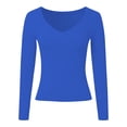 thumbnail image 2 of SGMVNU Girls Long Sleeve V Neck Tops Fitted Ribbed Tees Casual Basic Shirts Solid Color Spring Summer Clothes, Size 13-14 Years, th1-Blue, 2 of 4