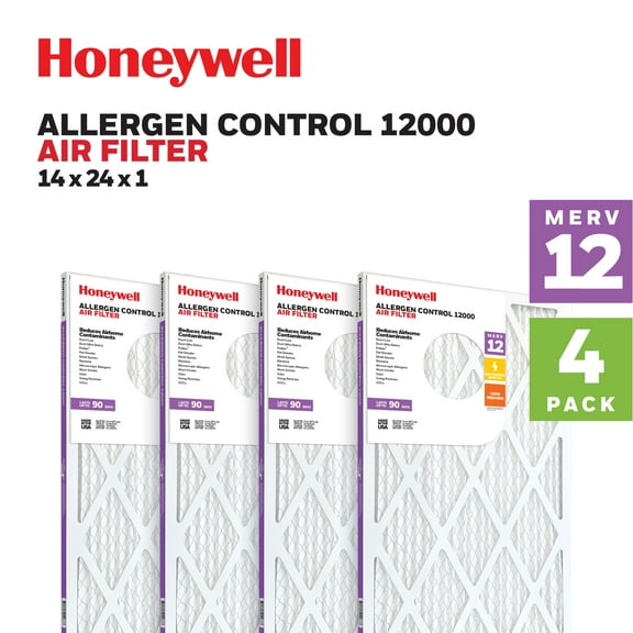 Honeywell 14x24x1 MERV 12 Pleated HVAC Furnace Air Filter- 4 Pack