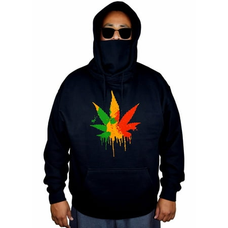 Men's Rasta Dripping Weed Leaf Black Mask Hoodie Sweater Medium (Best Buds Weed Hoodie)