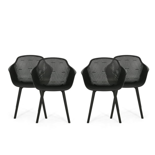Waylon Outdoor Modern Dining Chair Set, Black Plastic Outdoor Dining Chairs