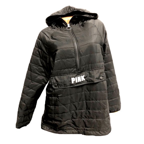 Victoria's Secret Pink Lightweight Half Zip Puffer Hoodie Jacket Black Size XS/S NWT