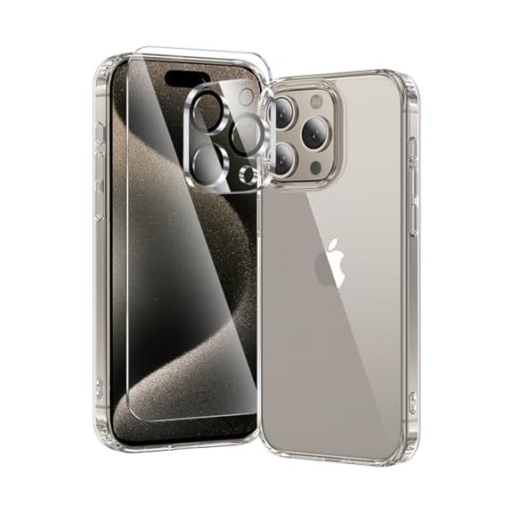 Eryueer 3 in 1 for iPhone 15 Pro Max Case Clear,[Yellowing-Resistant Acrylic Back] Screen Protector *1 & Camera Lens Protector*1, Shockproof for iPhone 15 Pro Max Phone Case 6.7 inch Clear