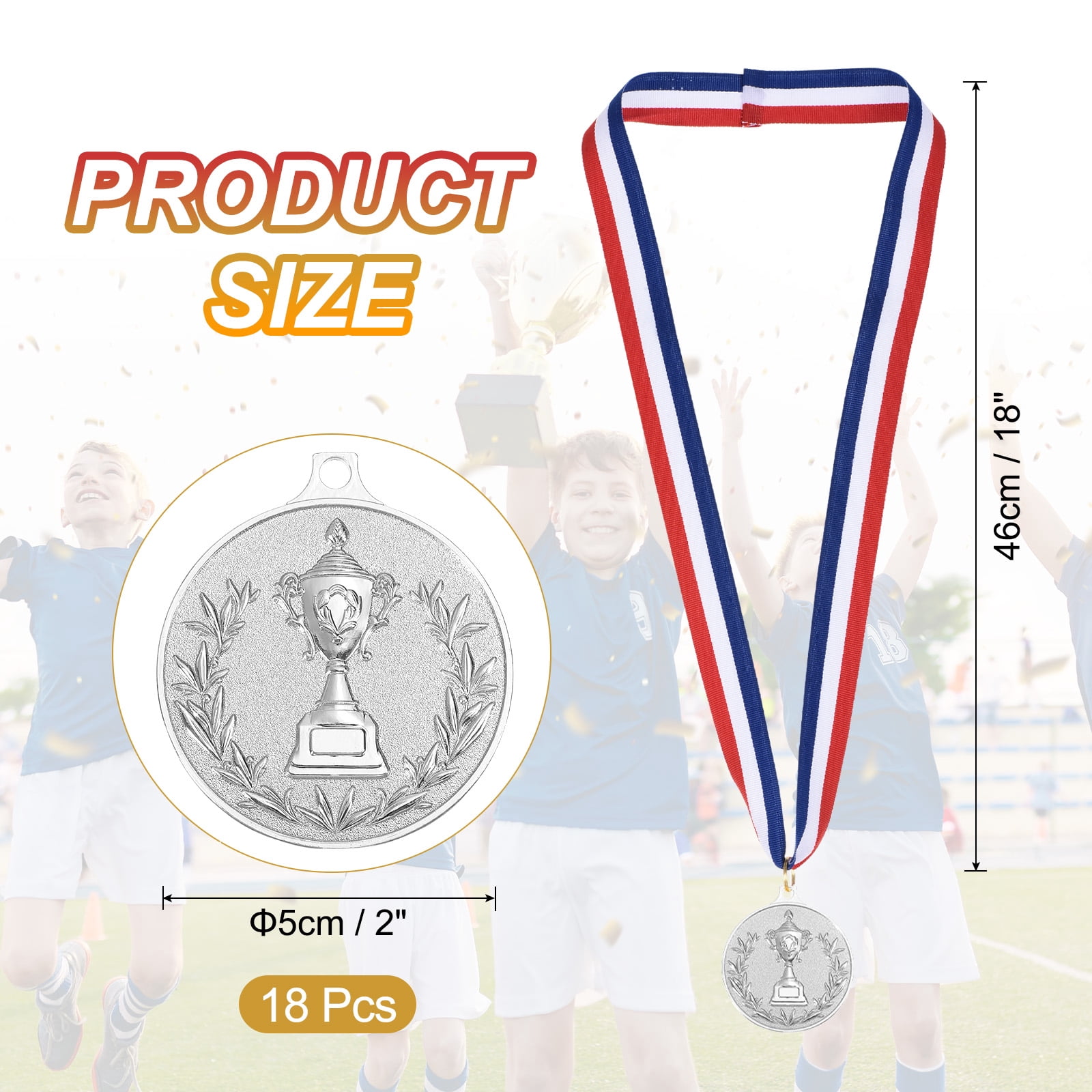Uxcell 2 Inch Silver Award Medals Metal Winner Medals with Neck Ribbon Trophy Style for Team Sports Games Party Favors 18 Pieces