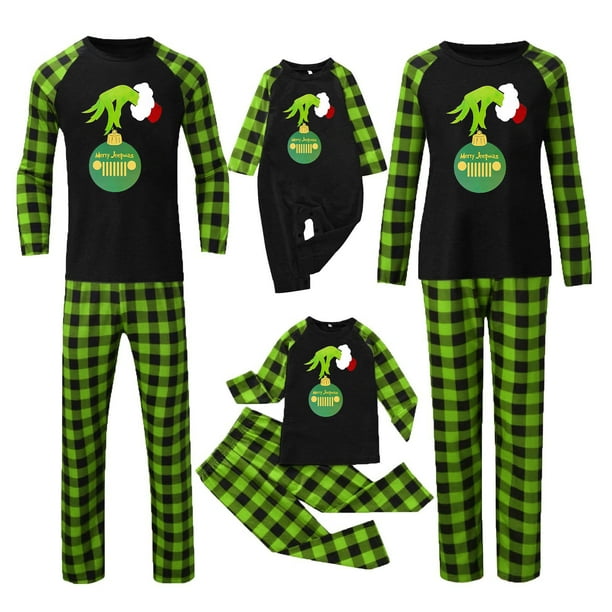 Pijamas navideños a juego Grinch - TKing Fashion 2024 Nuevos conjuntos de pijamas navideños familiares a juego Grinch, pijamas navideños navideños para parejas, adultos y niños, 18 Meses
